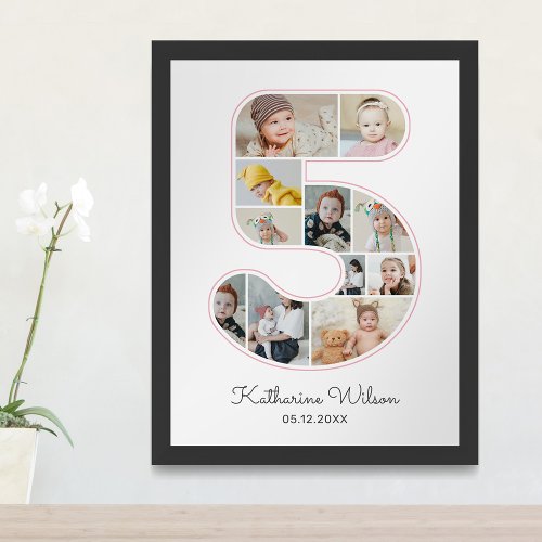 5th Birthday Number 5 Photo Collage Kids Nursery Poster
