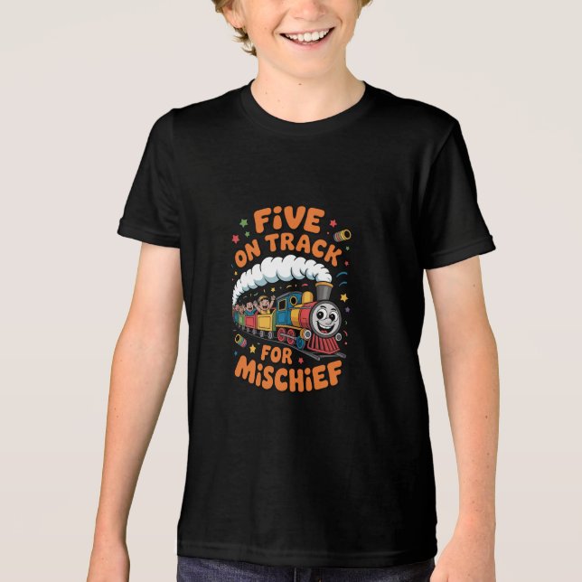 5th Birthday On Track For Mischief Tee  (Front)