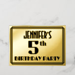 [ Thumbnail: 5th Birthday Party: Art Deco Look “5” and Name Invitation ]