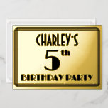 [ Thumbnail: 5th Birthday Party — Art Deco Look “5” + Name Invitation ]