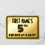 [ Thumbnail: 5th Birthday Party — Art Deco Style “5” & Name Invitation ]