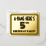 [ Thumbnail: 5th Birthday Party ~ Art Deco Style “5” + Name Postcard ]