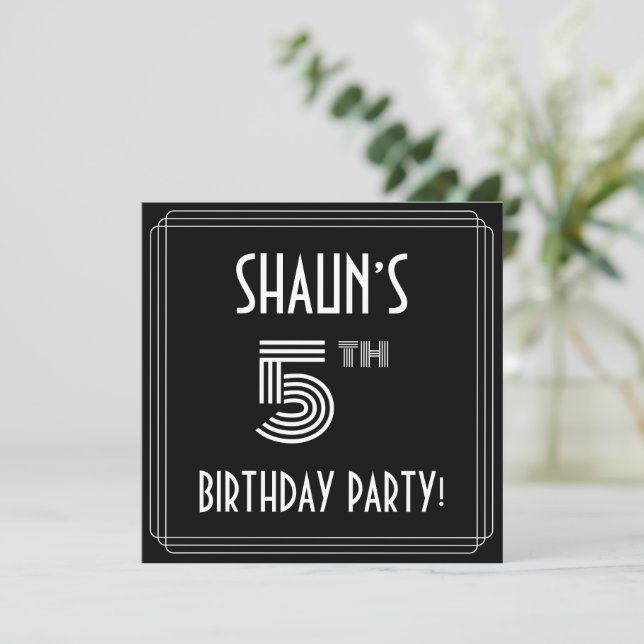 5th Birthday Party: Art Deco Style w/ Custom Name Invitation (Standing Front)