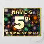 [ Thumbnail: 5th Birthday Party: Bold, Colorful Fireworks Look Postcard ]