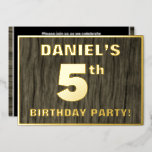 [ Thumbnail: 5th Birthday Party: Bold, Faux Wood Grain Pattern Invitation ]