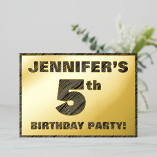 5th Birthday Party — Bold, Faux Wood Grain Text Foil Invitation