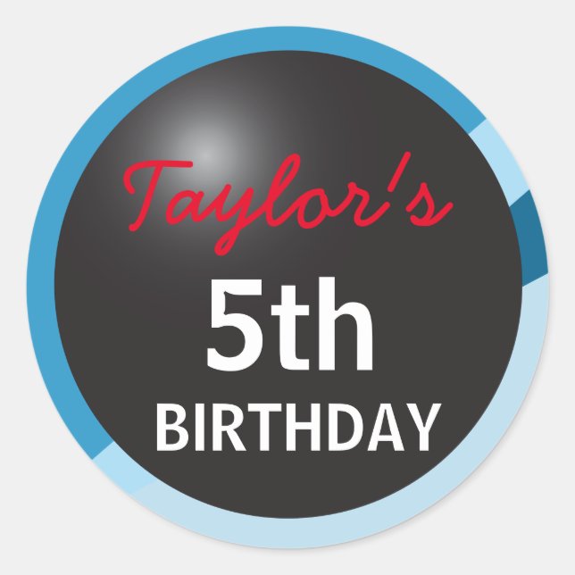 5TH birthday party bowling party Classic Round Sticker (Front)