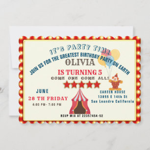 5TH Birthday Party Circus THEME PHOTO COLLAGE Invitation