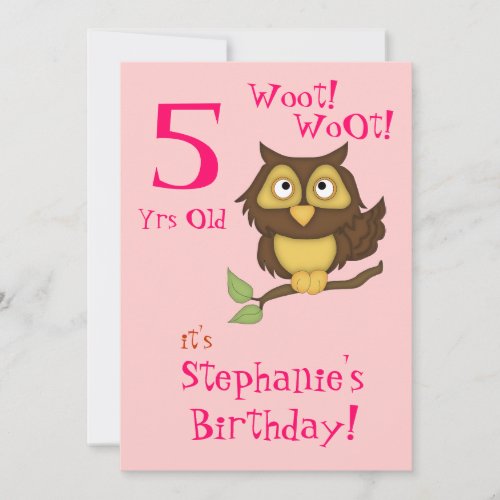 5th Birthday Party-Cute Owl+Cupcakes/Ice-cream Personalized Announcements