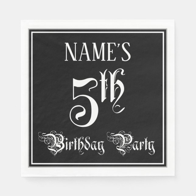 5th Birthday Party — Fancy Script + Custom Name Napkins (Front)