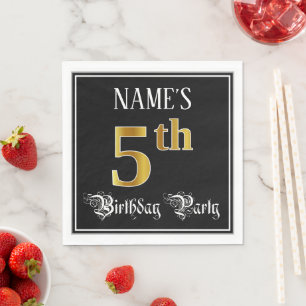 5th Birthday Party — Fancy Script, Faux Gold Look Napkins