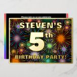 [ Thumbnail: 5th Birthday Party — Fun, Colorful Fireworks Look Invitation ]