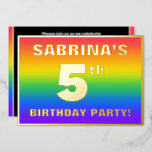 [ Thumbnail: 5th Birthday Party: Fun, Colorful Rainbow Pattern Invitation ]