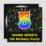 [ Thumbnail: 5th Birthday Party: Fun Music Symbols, Rainbow 5 Invitation ]