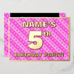 [ Thumbnail: 5th Birthday Party — Fun Pink Hearts and Stripes Invitation ]