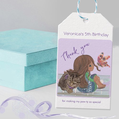 5th birthday party girl cat gift tag