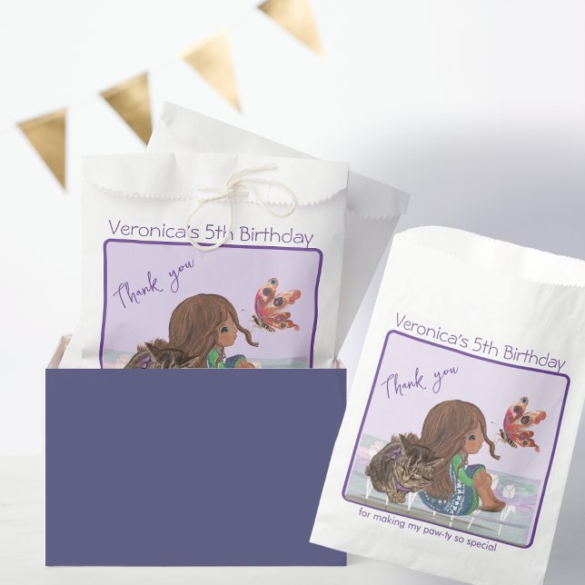 5th birthday party girl with cat favor bag (5th birthday party girl with cat favor bag)