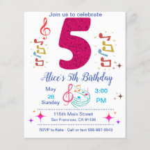 5th birthday Party Invitation - Music Theme
