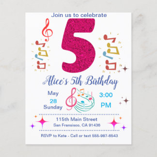 5th birthday Party Invitation - Music Theme Flyer