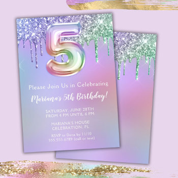 5th Birthday Party Invitation Purple Pink Glitter by WittyPrintables at Zazzle