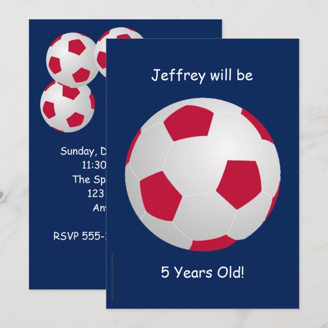 5th Birthday Party Invitation Soccer Ball (Front/Back)