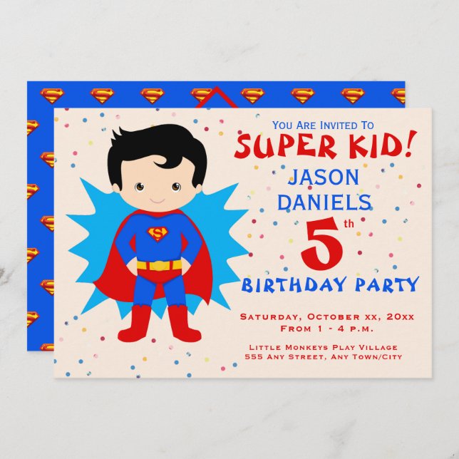 5th Birthday Party Invitation - Super Kid! (Front/Back)