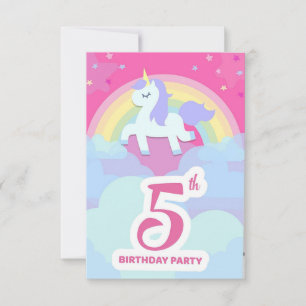 5th Birthday Party Invitations - Unicorn & Rainbow