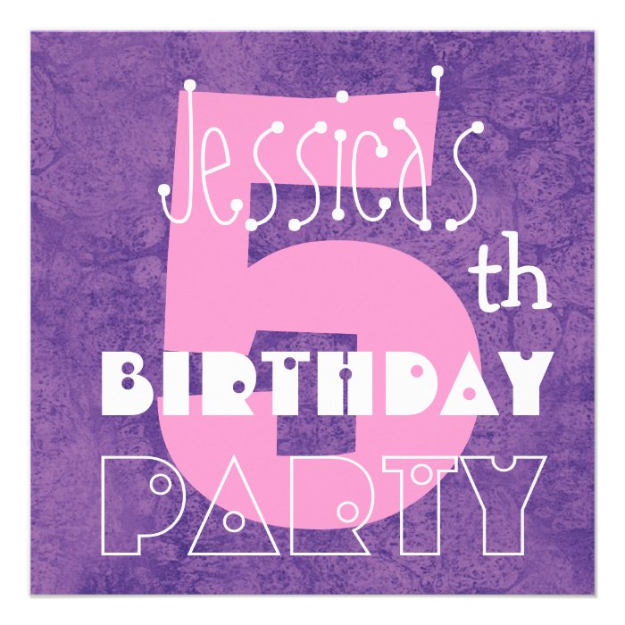 5th Birthday Party Kid's Modern Big Number Girl Invitations