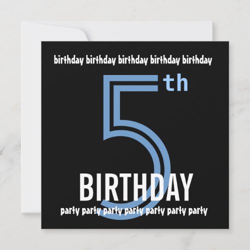 5th Birthday Party Modern Blue and Black W689E Custom Announcements