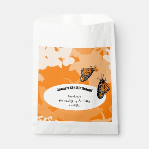 5th Birthday Party Orange Monarch Butterfly Favor Bag