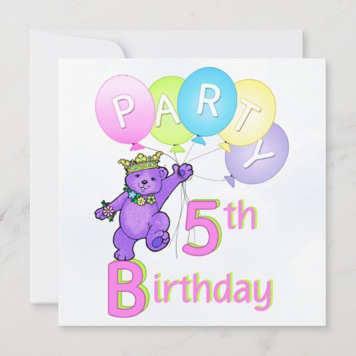 5th Birthday Party Princess Bear Balloons Custom Invitations
