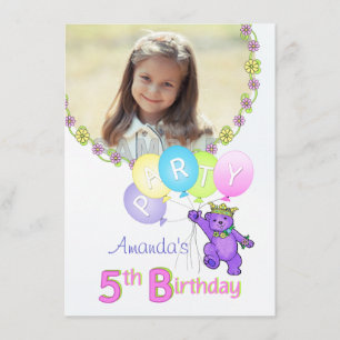 5th Birthday Party Princess Bear Custom Photo Invitation