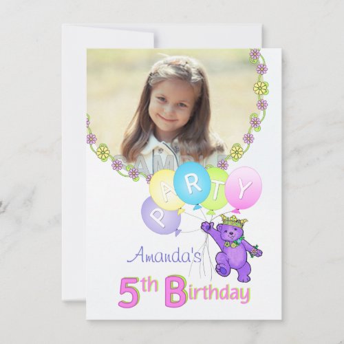 5th Birthday Party Princess Bear Custom Photo Invitation