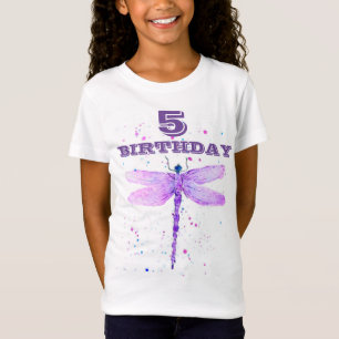 5th Birthday Party Purple dragonfly girly cute T-Shirt