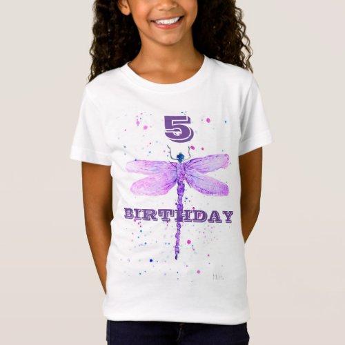 5th Birthday Party Purple dragonfly girly T_Shirt