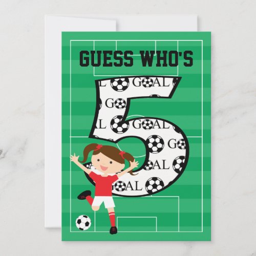 5th Birthday Party Red and White Soccer Girl Invitation