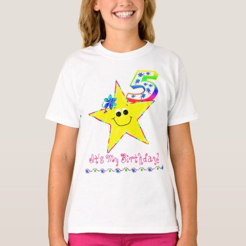 5th Birthday Party Shirt Smiling Stars
