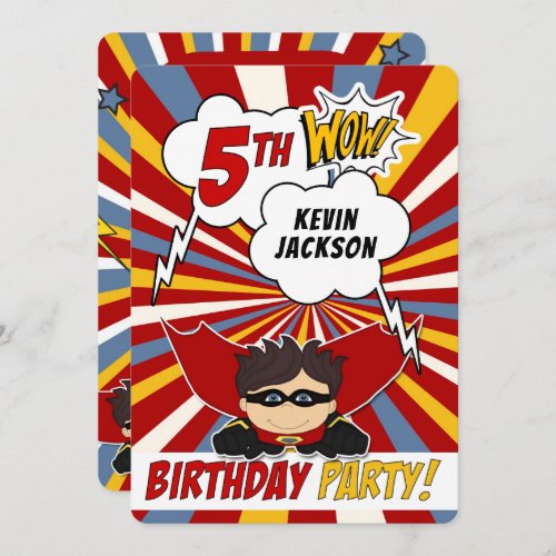 5th Birthday Party Superhero Red Comic for Boys Invitation