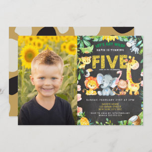 5th Birthday Party Zoo Jungle Animals Boy Photo Invitation
