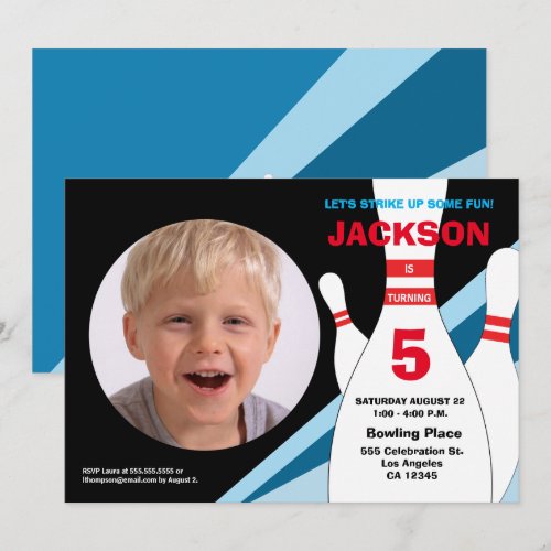 5th birthday photo bowling party blue red yellow