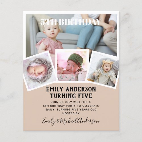 5TH Birthday Photo Collage Invite Boy Girl Mixed Flyer