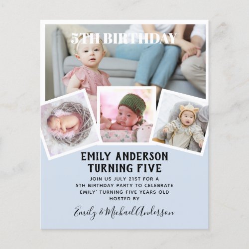 5TH Birthday Photo Collage Invite Boy Girl Mixed Flyer