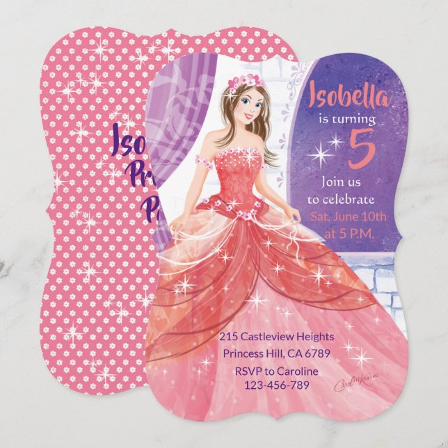 5th Birthday, Pink Princess Activity Invitation (Front/Back)