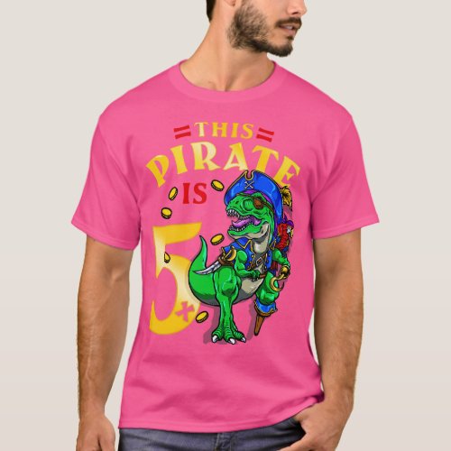 5th Birthday Pirate Dinosaur T_Shirt