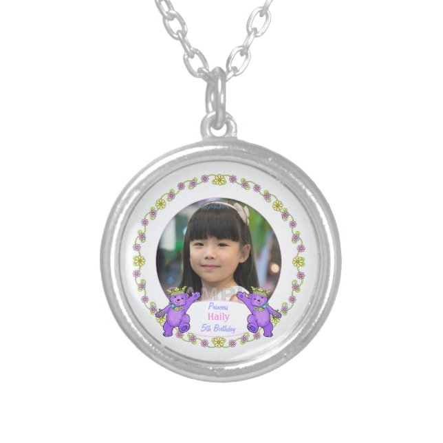 5th Birthday Princess, Custom Name Silver Plated Necklace (Front)