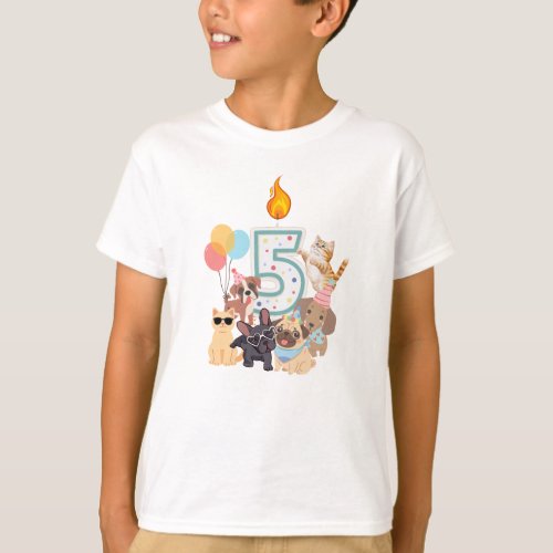 5th Birthday Puppies & Kittens Boys or Girls T-Shirt