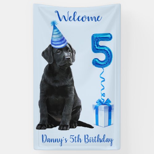 5th Birthday Puppy Theme_ Cute Dog Blue Boy Pawty Banner