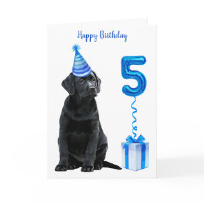 5th Birthday Puppy Theme- Cute Dog Blue Boy Pawty Card