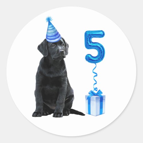 5th Birthday Puppy Theme_ Cute Dog Blue Boy Pawty Classic Round Sticker