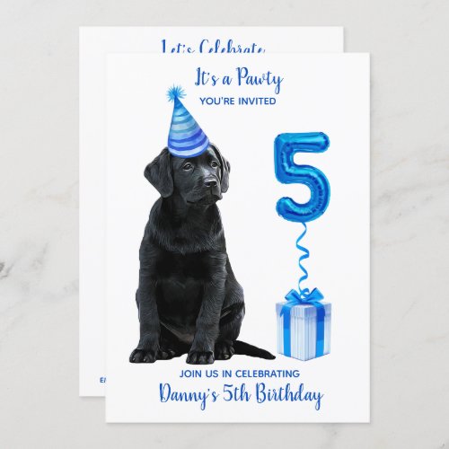 5th Birthday Puppy Theme_ Cute Dog Blue Boy Pawty Invitation